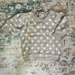 Never worn beige and white polka dot short sleeve sweater